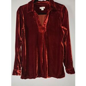 Sundance Silk Velvet Tunic Blouse XS Rust Burnt Orange Boho Long Sleeve